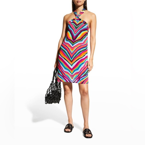 NWT 𝅺TRINA TURK Louvre Short Halter Stripe Dress Size Small - Picture 1 of 11